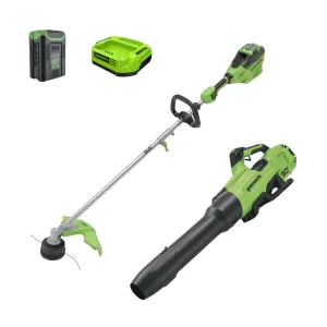 60V 16" Cordless Battery Top Mount String Trimmer   750CFM Blower w/2.5Ah Battery and 3A Charger