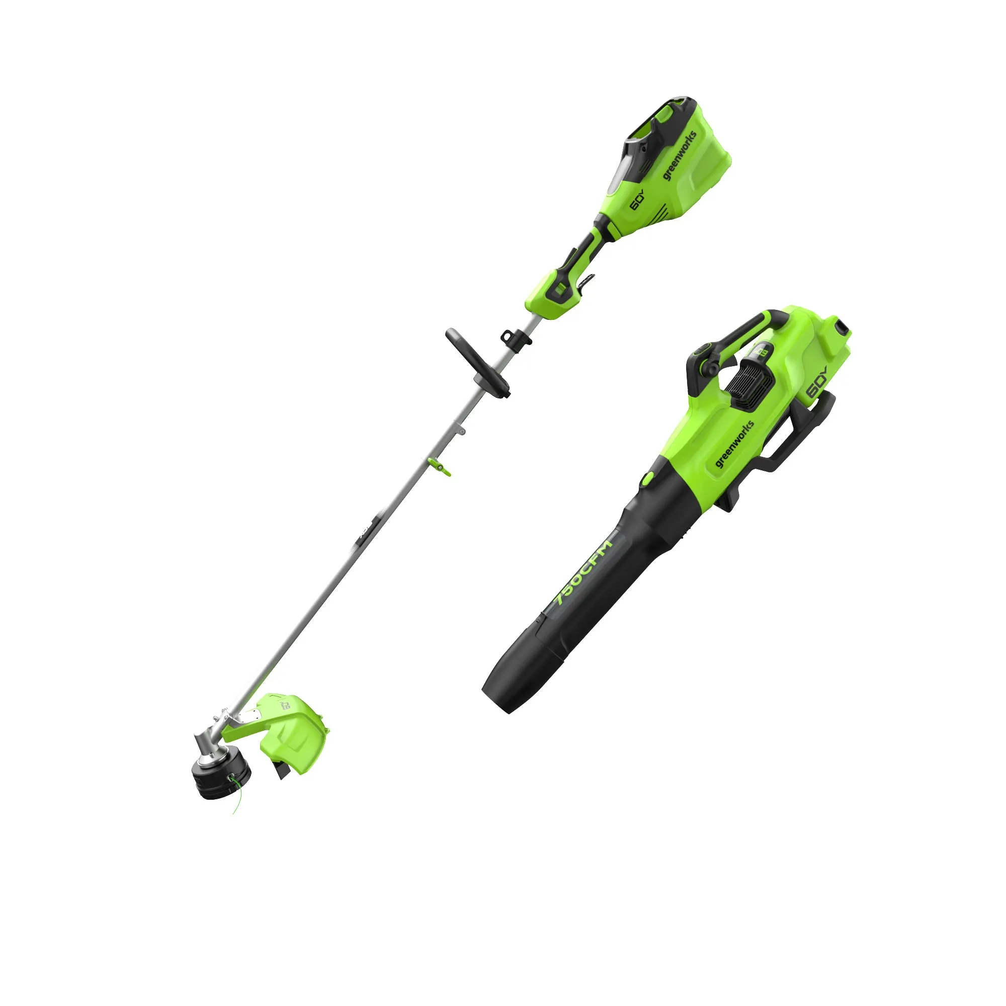 60V 16" Cordless Battery Top Mount String Trimmer   750CFM Blower w/2.5Ah Battery and 3A Charger