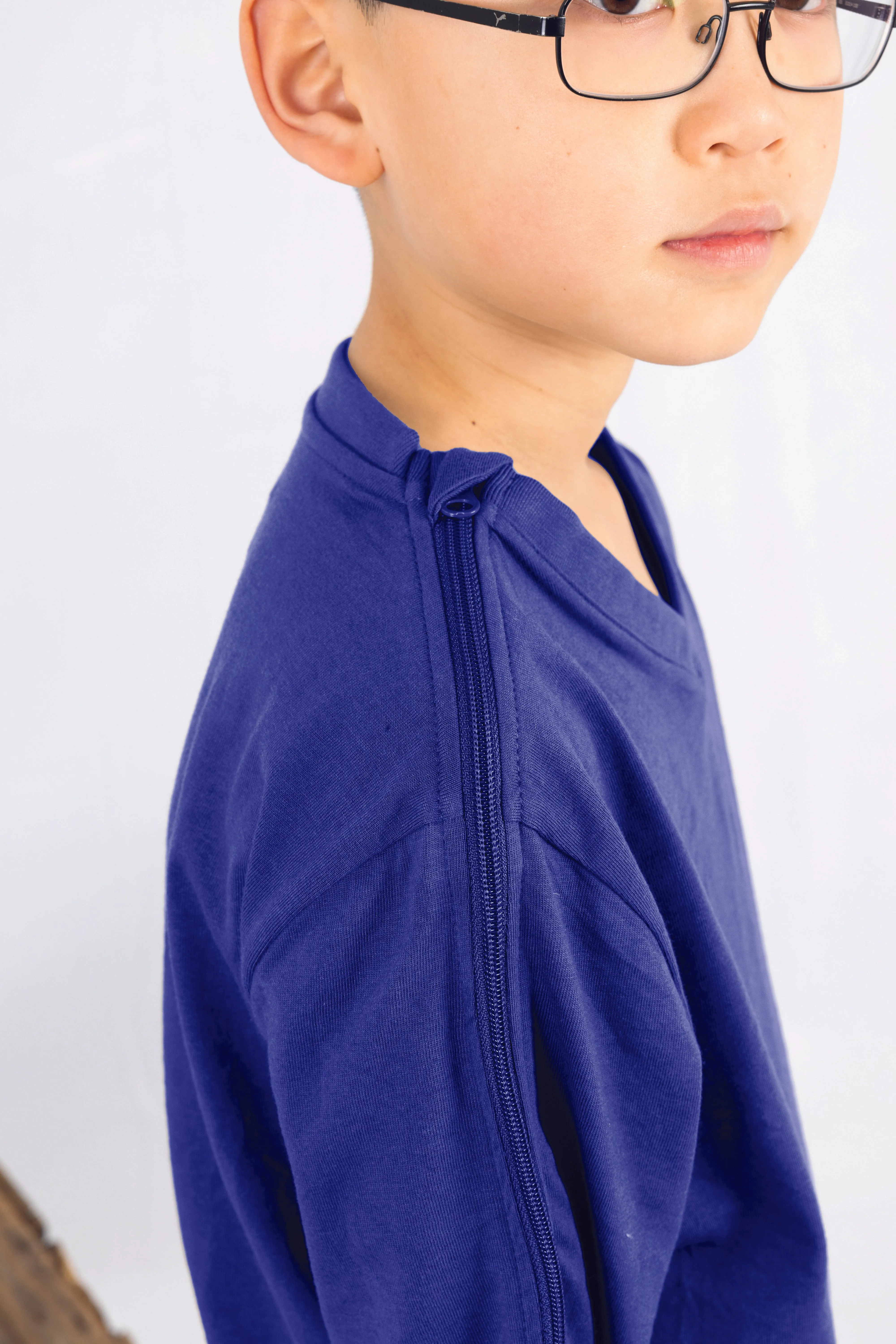 Adaptive Kids Long Sleeve V-Neck Top: Full Shoulder Zipper for Easy Undressing