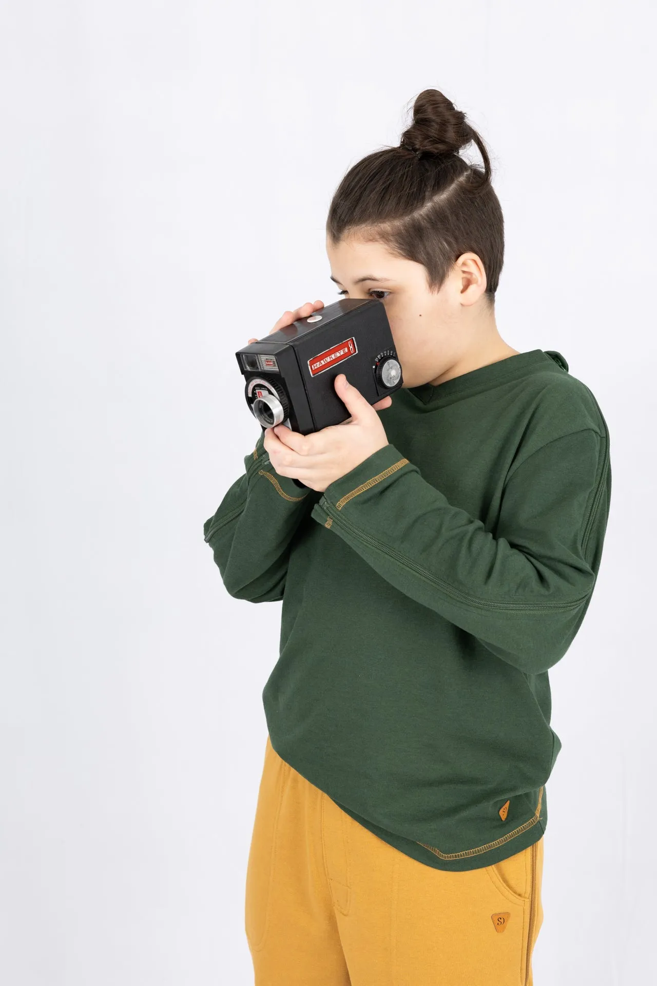Adaptive Kids Long Sleeve V-Neck Top: Full Shoulder Zipper for Easy Undressing