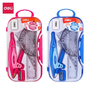 Deli Drafting Ruler 15cm Set Squares Protractor Compass Pencil Eraser Sharpener 2C