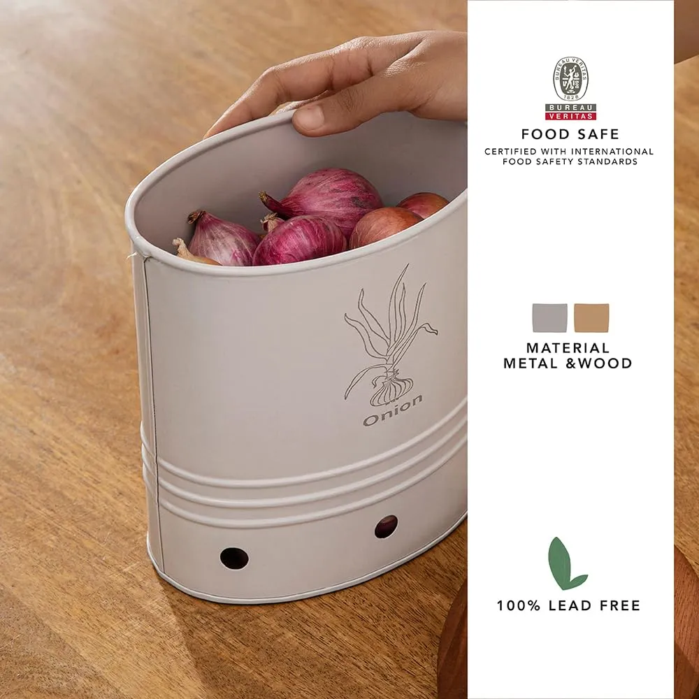 Ellementry Canny Onion Storage Barrel With Wooden Lid(1000 gm) |Kitchen Storage Container | Kitchen Accessories Items| Storage Organizer | Kitchen Organizer | Multipurpose Storage Container