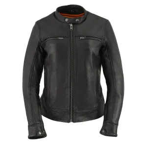 Milwaukee Leather MLL2552 Women's Cool-Tec Black Leather Scooter Triple Stitch Motorcycle Jacket