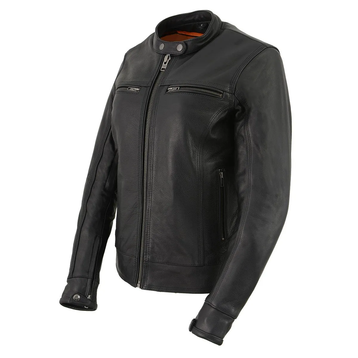 Milwaukee Leather MLL2552 Women's Cool-Tec Black Leather Scooter Triple Stitch Motorcycle Jacket