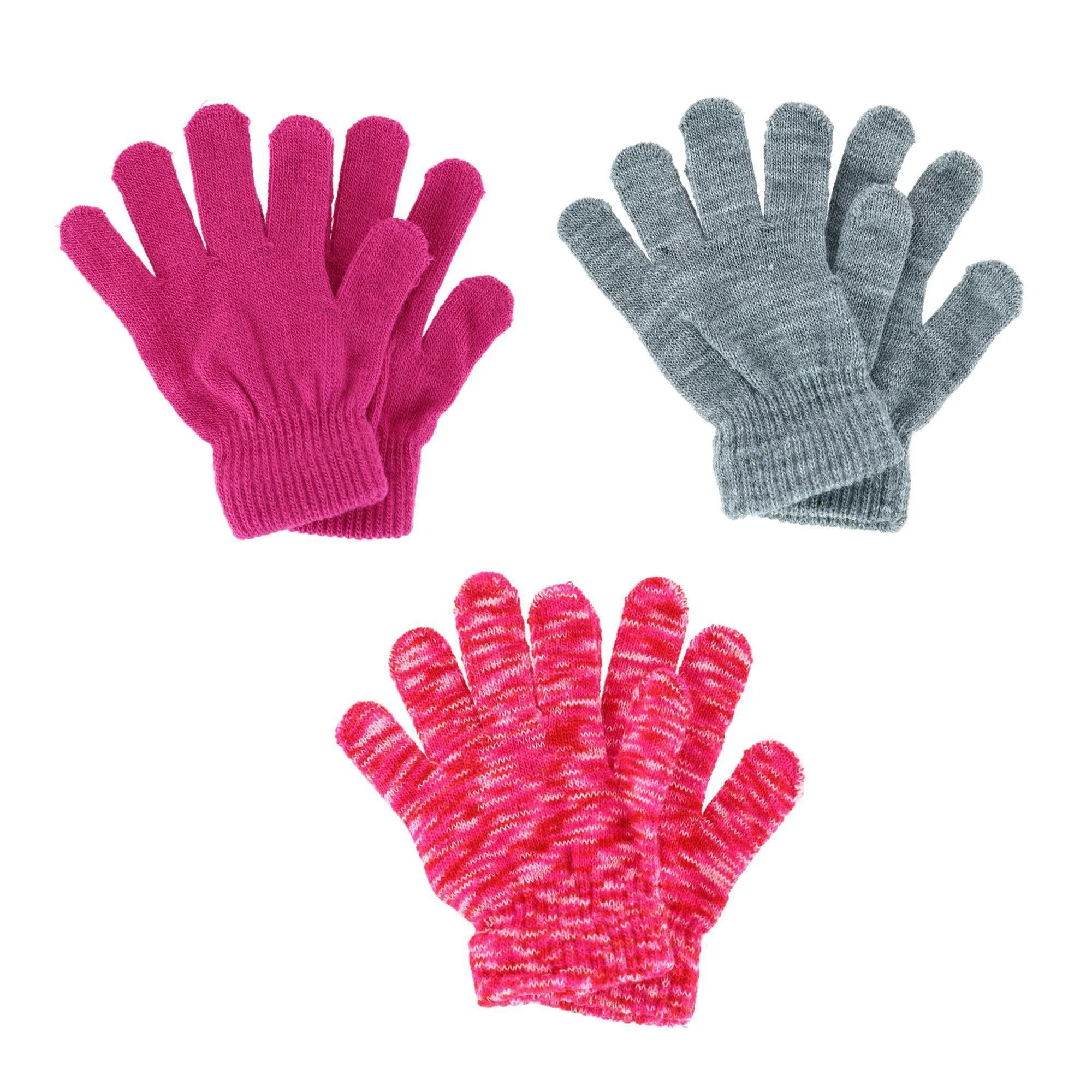 Polar Extreme Girl's One Size Multi Knit Magic Gloves (Pack of 3)