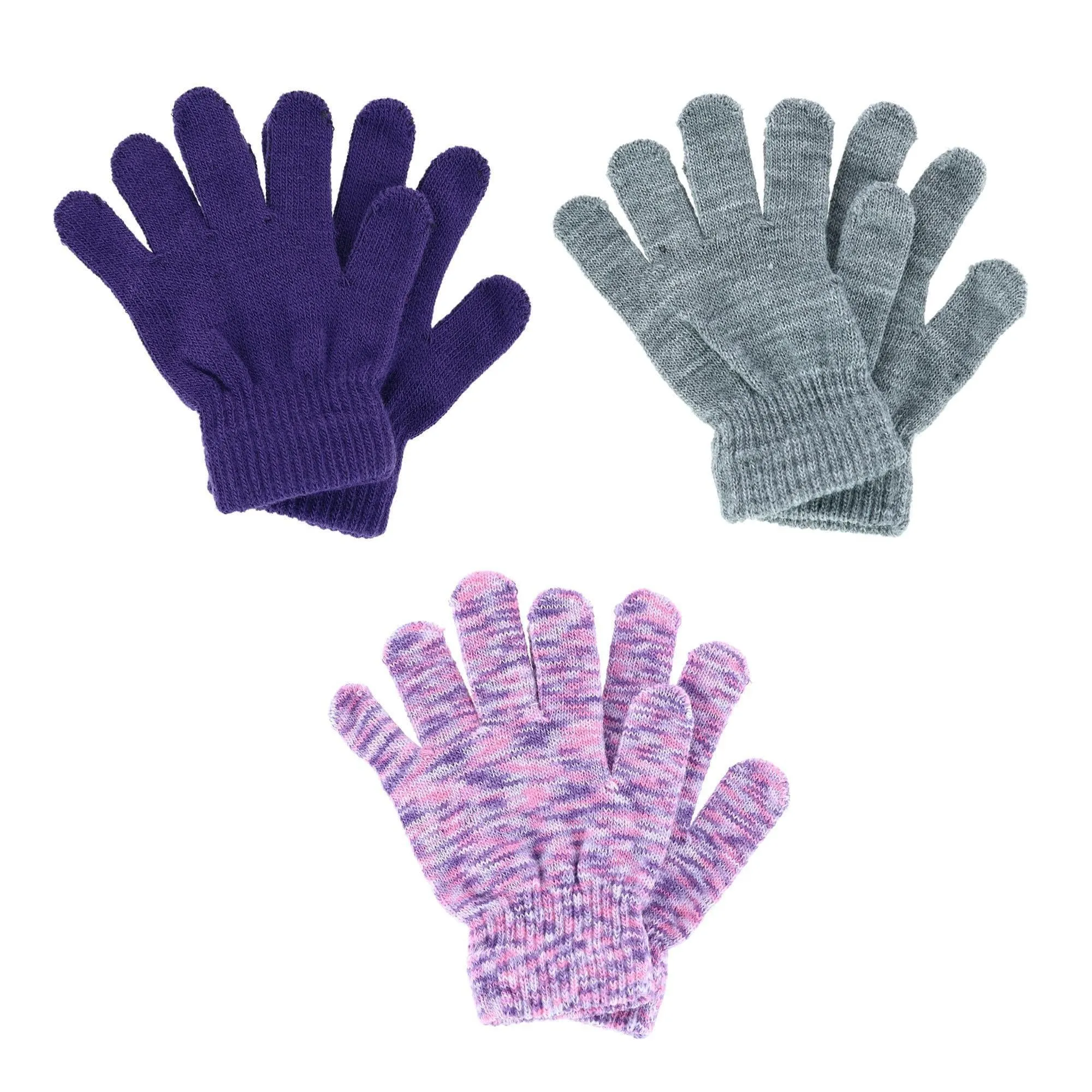 Polar Extreme Girl's One Size Multi Knit Magic Gloves (Pack of 3)