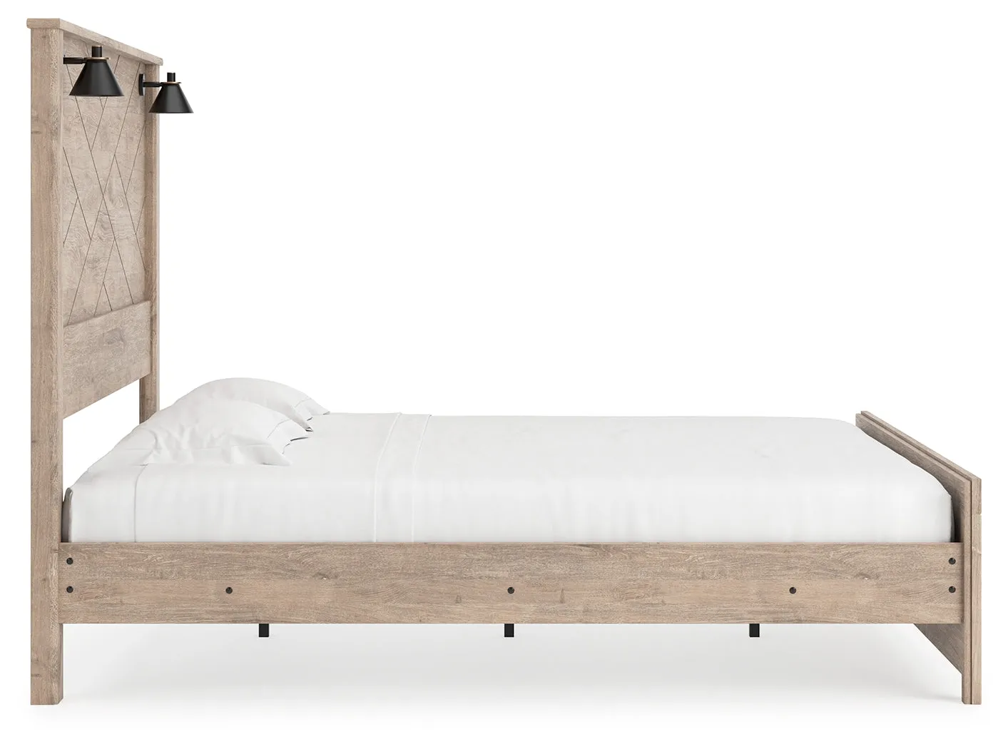 Senniberg King Panel Bed with 2 Nightstands in Light Brown/White