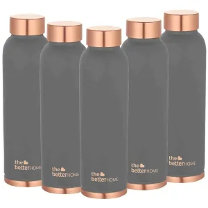 The Better Home Copper Water Bottle 1 Litre(5Pcs) BPA Free Leak Proof Bottle for School Kids | Non Plastic Bottles for Office 1  Litre Capacity | Water Bottal | Dr Copper Water Bottle-Grey