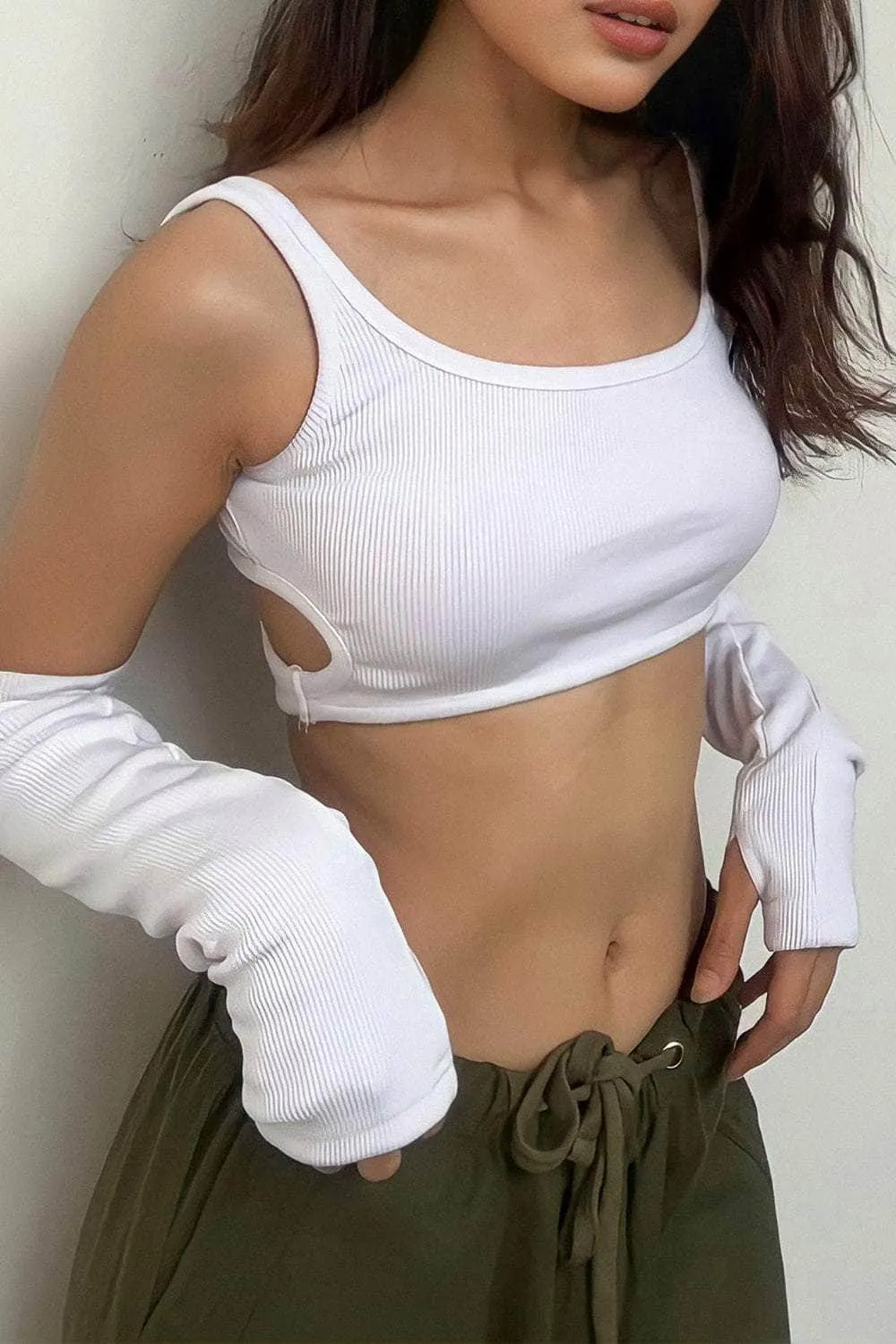 White Cut Out Rib Top