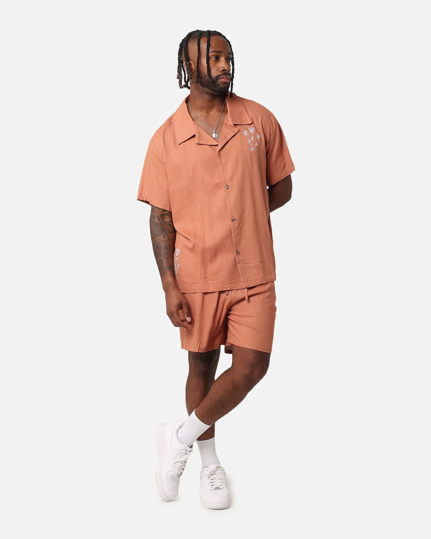 XXIII Desert Flower Linen Button Up Shirt Tan
