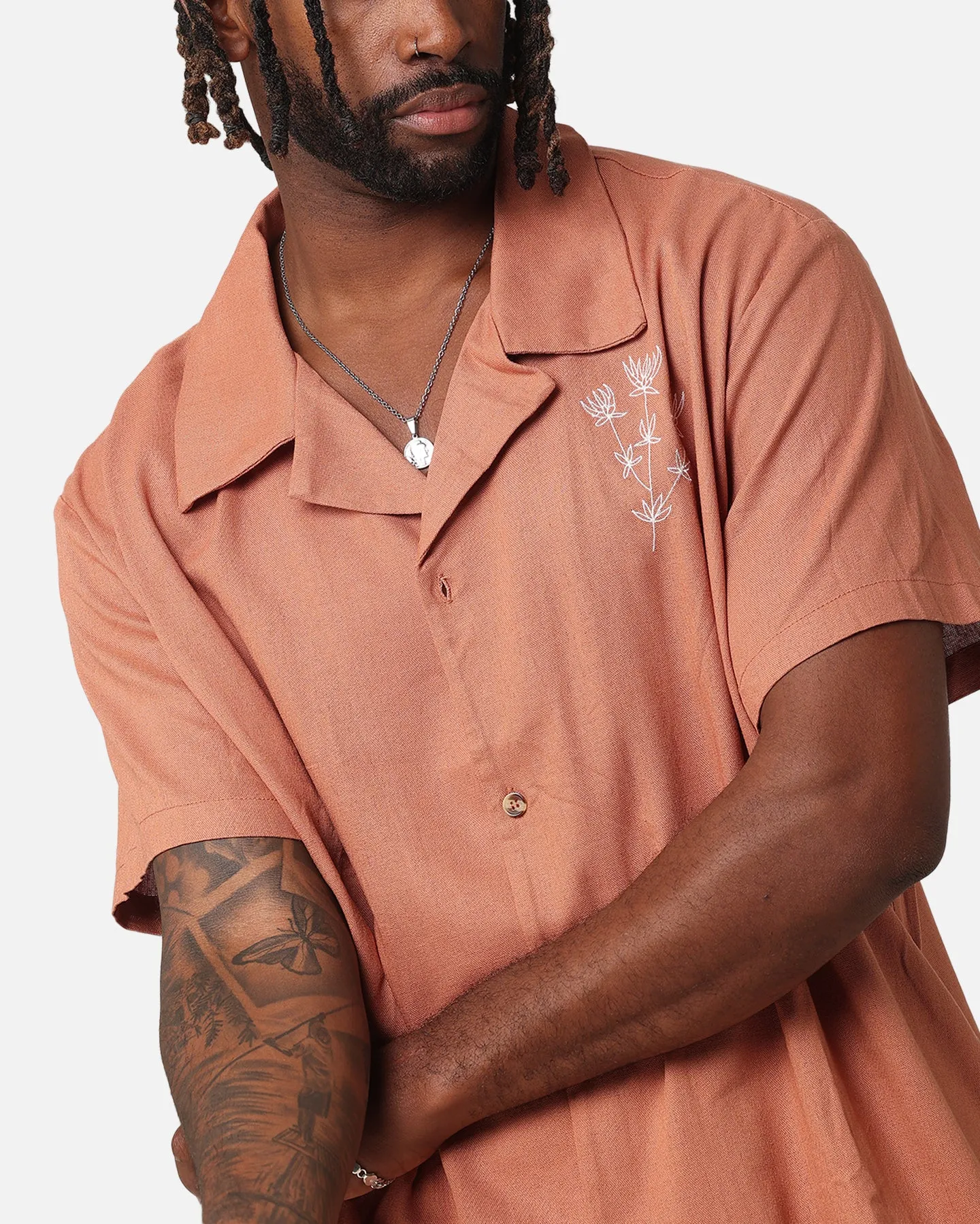 XXIII Desert Flower Linen Button Up Shirt Tan